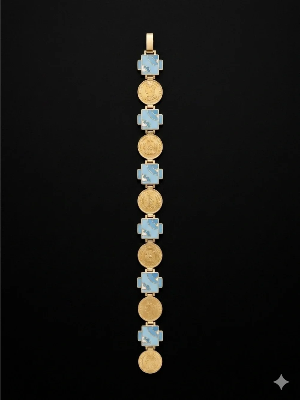 Vintage custom made 21k solid gold authentic Costa Rica gold coin enamel bracele